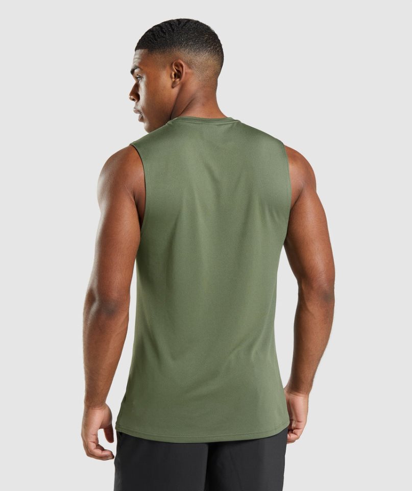 Gymshark Arrival Ujjatlan Férfi Ujjatlan Póló Olivazöld | HU-T-123