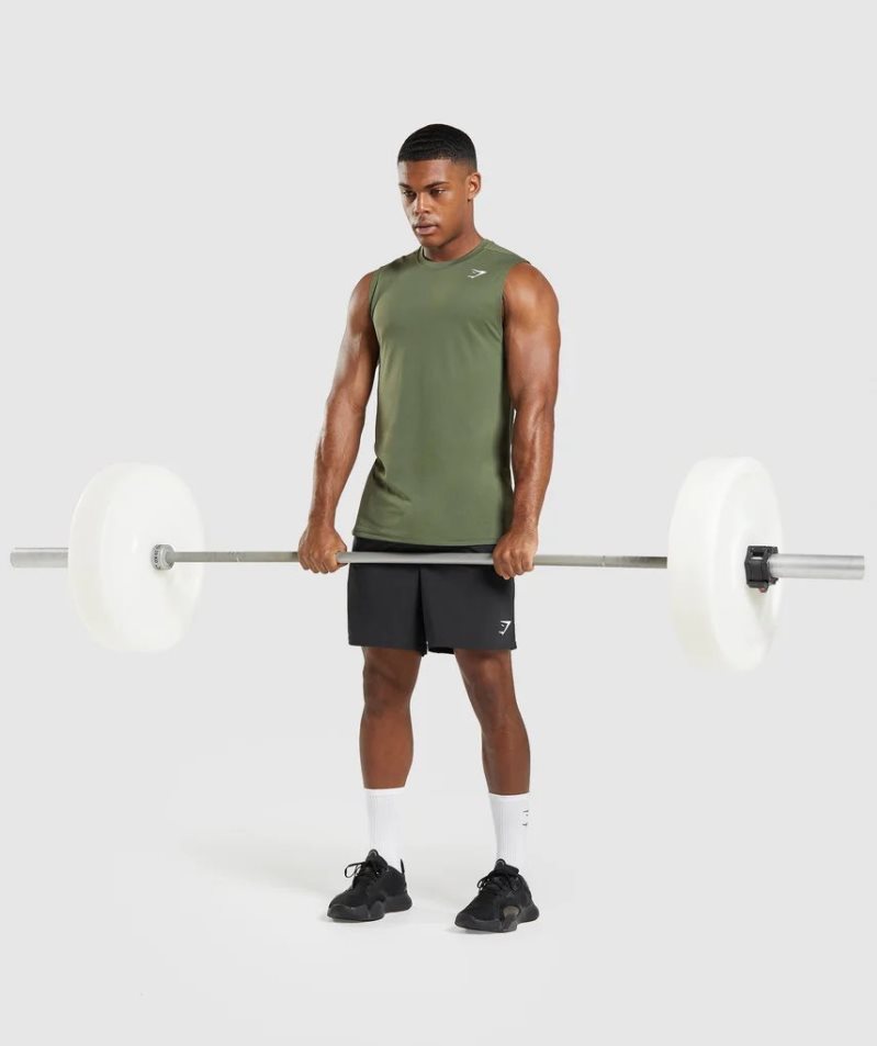 Gymshark Arrival Ujjatlan Férfi Ujjatlan Póló Olivazöld | HU-T-123