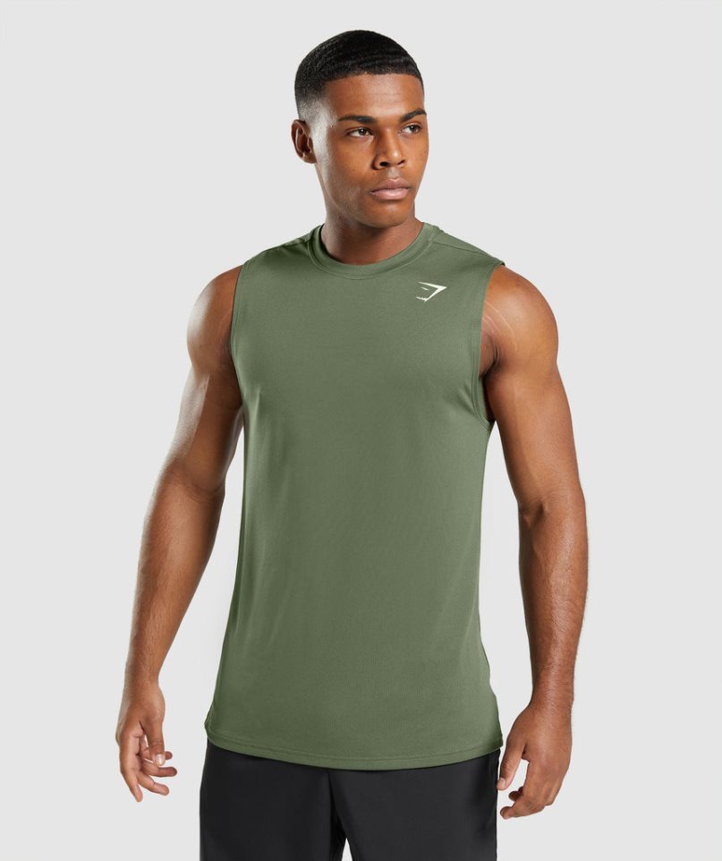 Gymshark Arrival Ujjatlan Férfi Ujjatlan Póló Olivazöld | HU-T-123