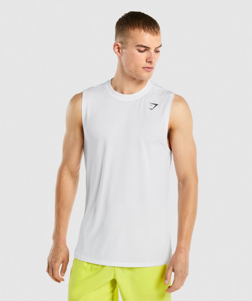 Gymshark Arrival Ujjatlan Férfi Ujjatlan Póló Fehér | HU-W-863