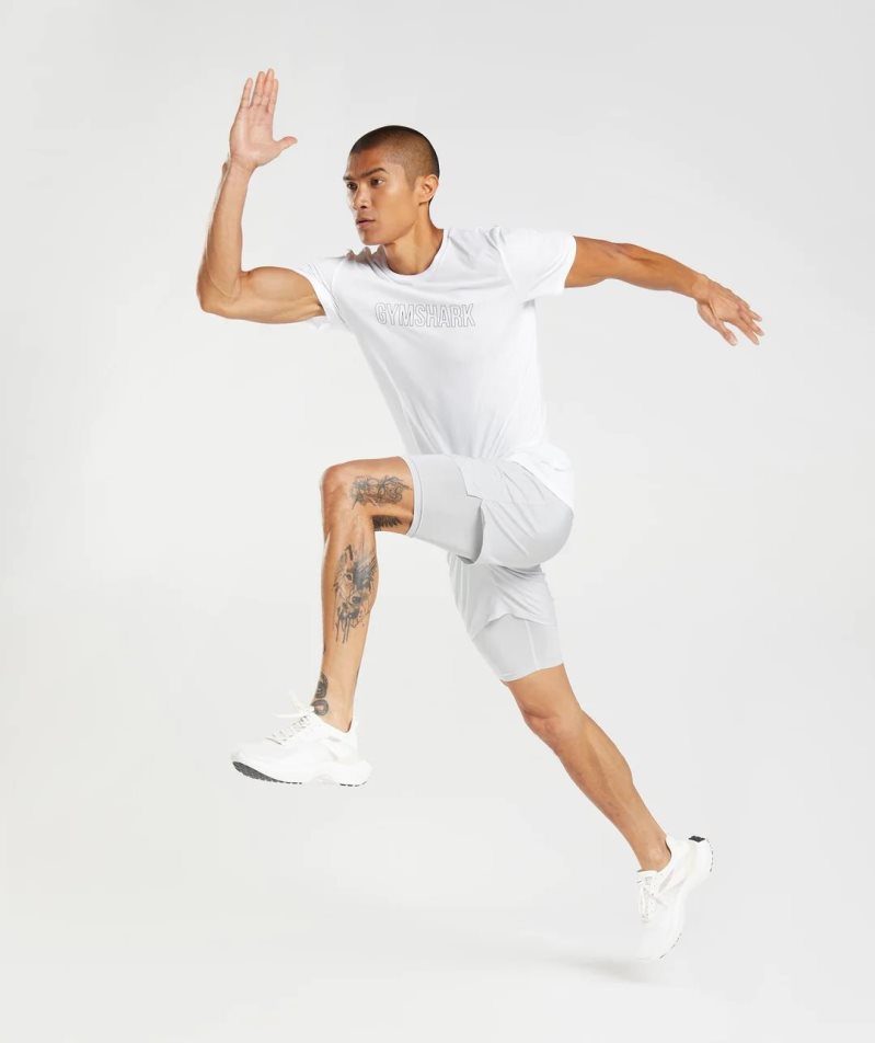 Gymshark Aspect 2 In 1 Férfi Rövidnadrág Fehér | HU-A-128