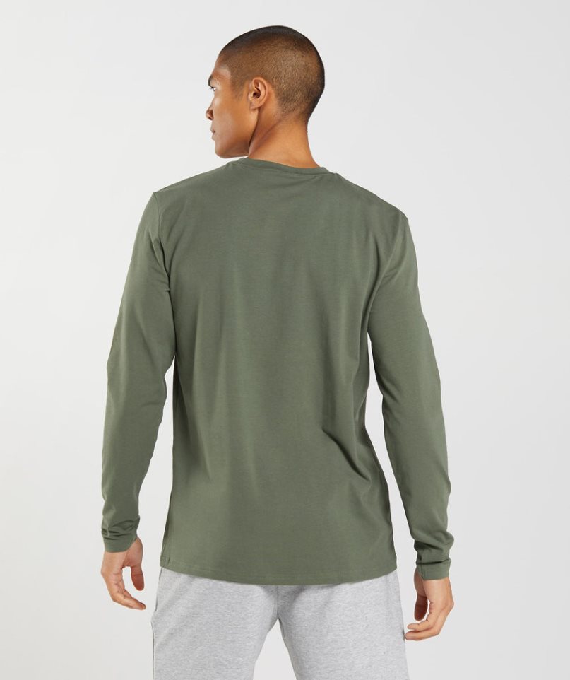 Gymshark Block Long Sleeve Férfi Póló Olivazöld | HU-R-734