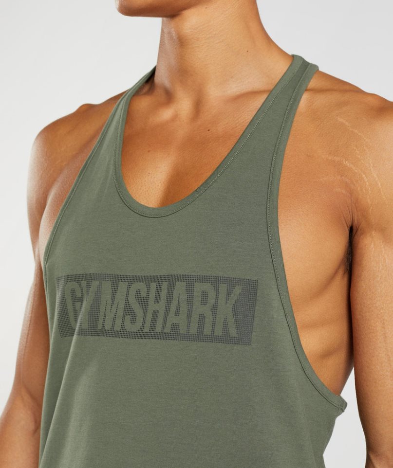 Gymshark Block Stringer Férfi Ujjatlan Póló Olivazöld | HU-O-739