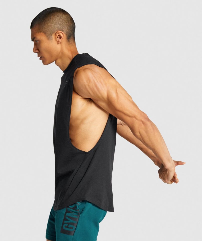Gymshark Bold Drop Arm Férfi Ujjatlan Póló Fekete | HU-A-659