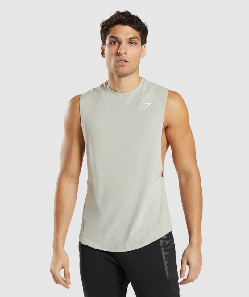 Gymshark Bold Drop Arm Férfi Ujjatlan Póló Bézs | HU-G-046