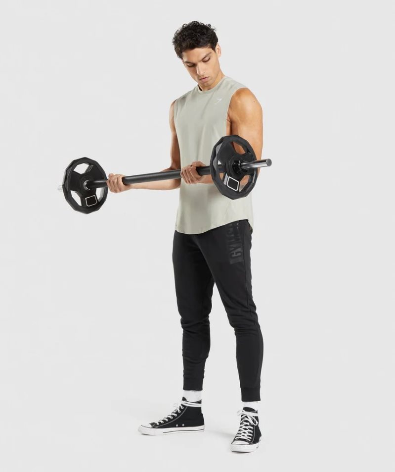 Gymshark Bold Drop Arm Férfi Ujjatlan Póló Bézs | HU-G-046