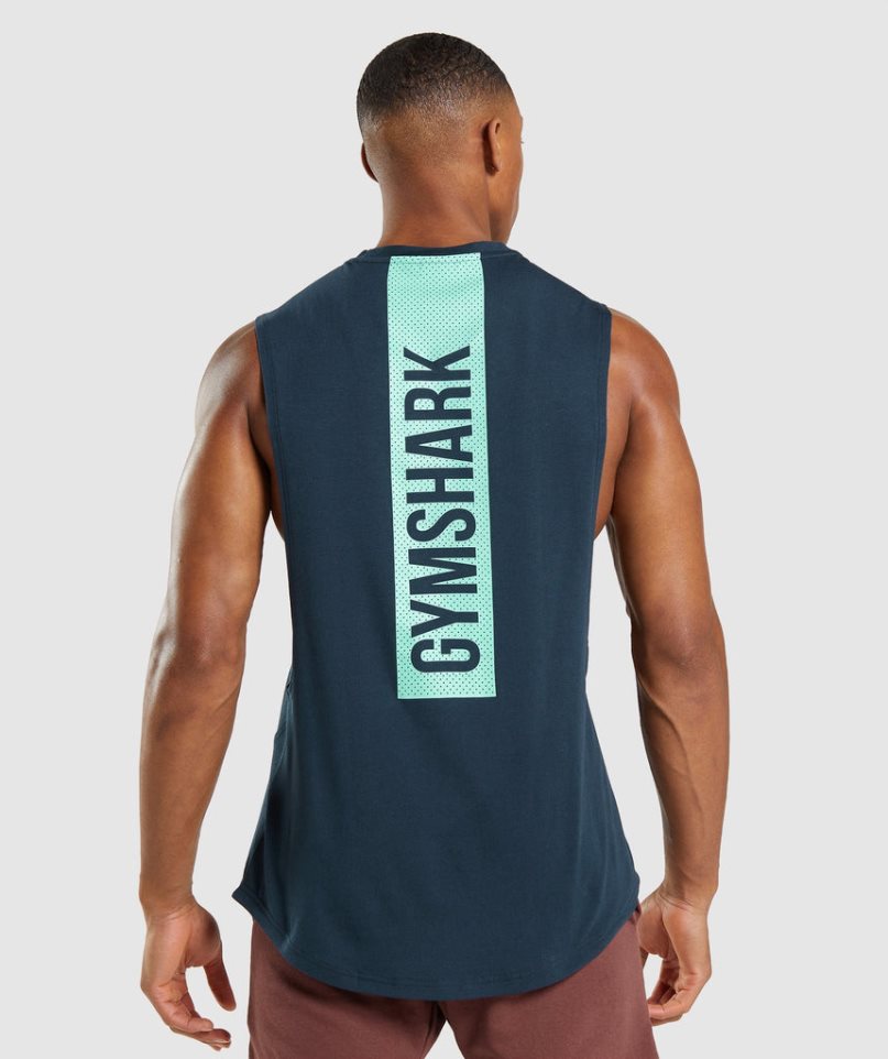 Gymshark Bold Drop Arm Férfi Ujjatlan Póló Sötétkék | HU-Q-759