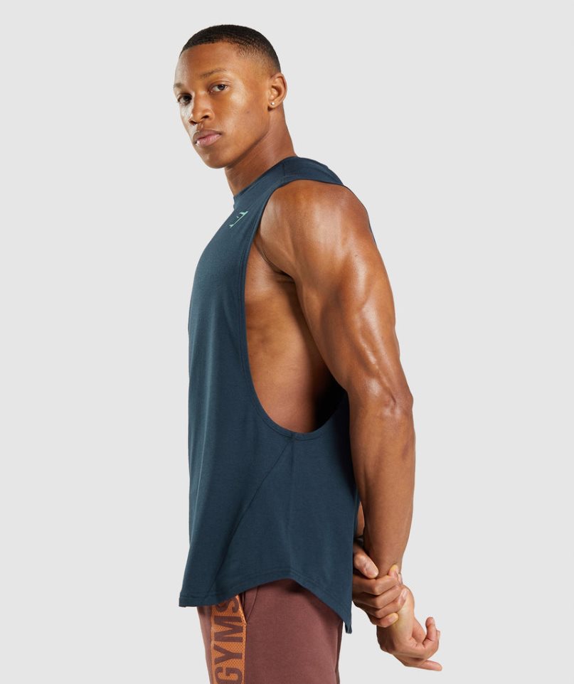 Gymshark Bold Drop Arm Férfi Ujjatlan Póló Sötétkék | HU-Q-759