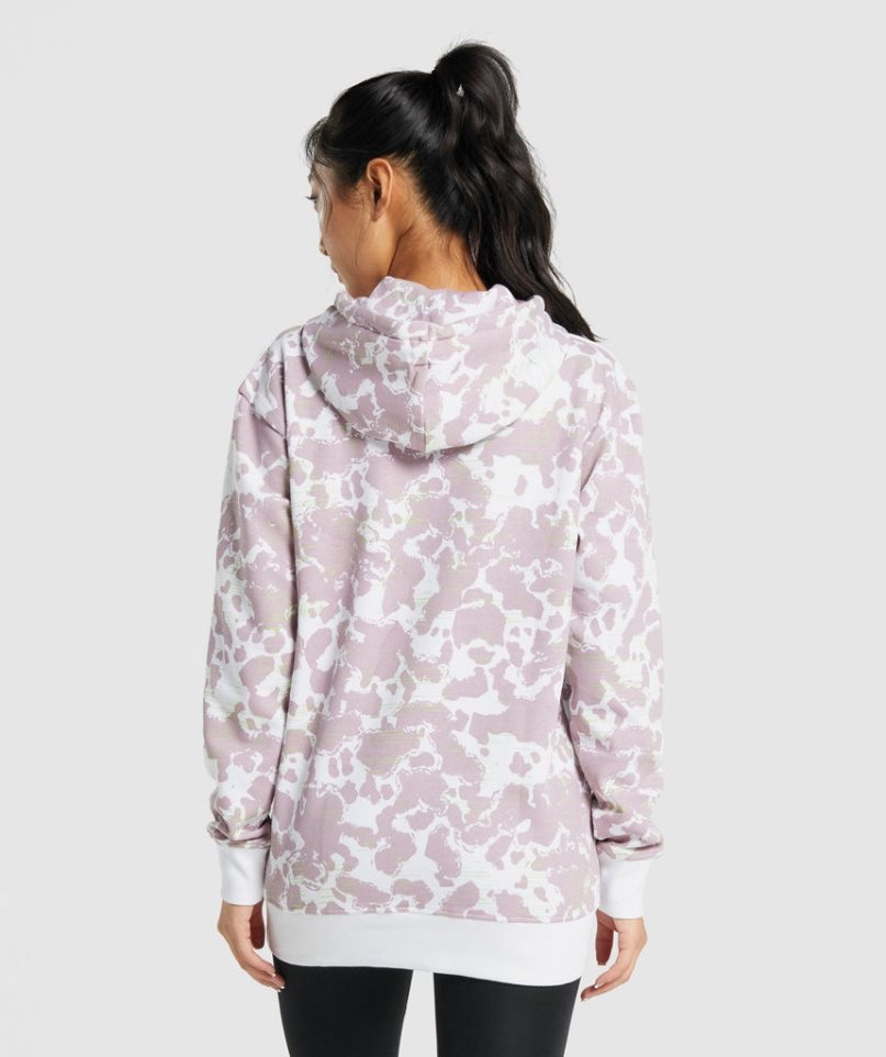 Gymshark Camo Grafika Oversized Női Kapucnis Pulóver Világos Lila | HU-U-986