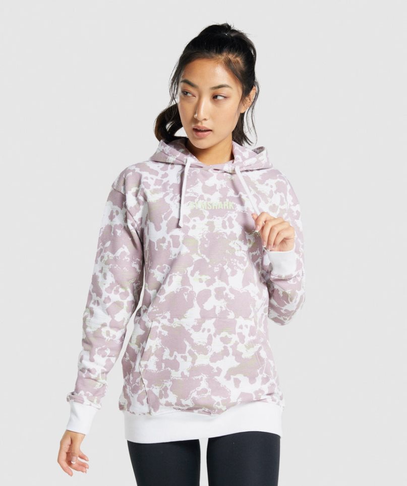 Gymshark Camo Grafika Oversized Női Kapucnis Pulóver Világos Lila | HU-U-986