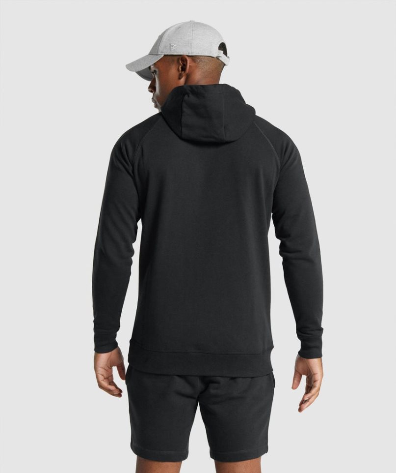 Gymshark Crest Férfi Kapucnis Pulóver Fekete | HU-W-906