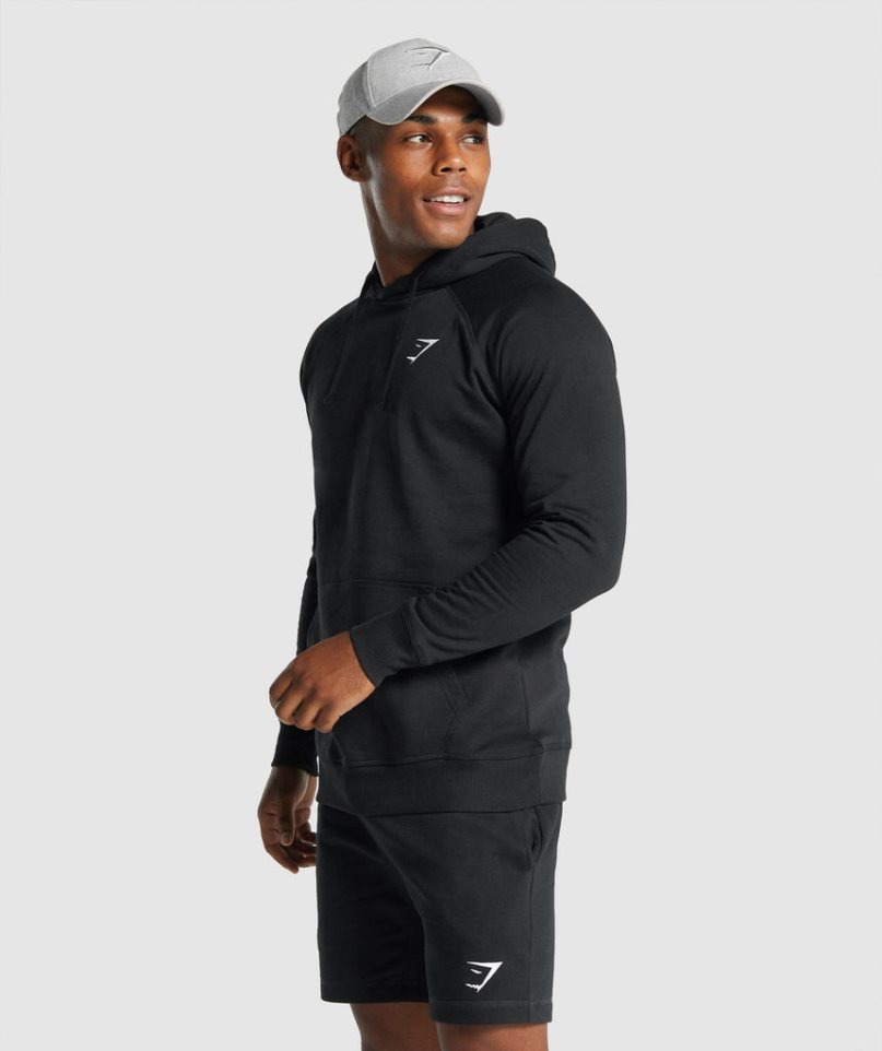 Gymshark Crest Férfi Kapucnis Pulóver Fekete | HU-W-906