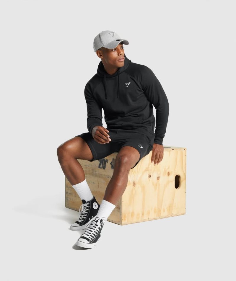 Gymshark Crest Férfi Kapucnis Pulóver Fekete | HU-W-906