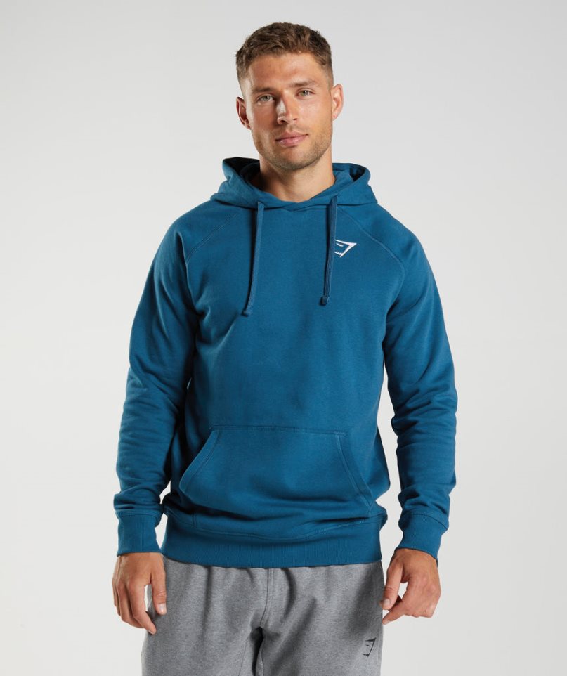 Gymshark Crest Férfi Kapucnis Pulóver Kék | HU-N-782