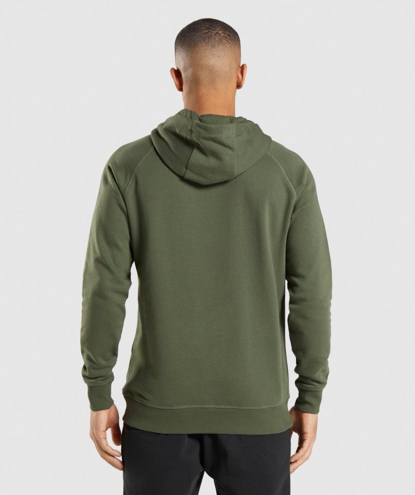 Gymshark Crest Férfi Kapucnis Pulóver Olivazöld | HU-S-306