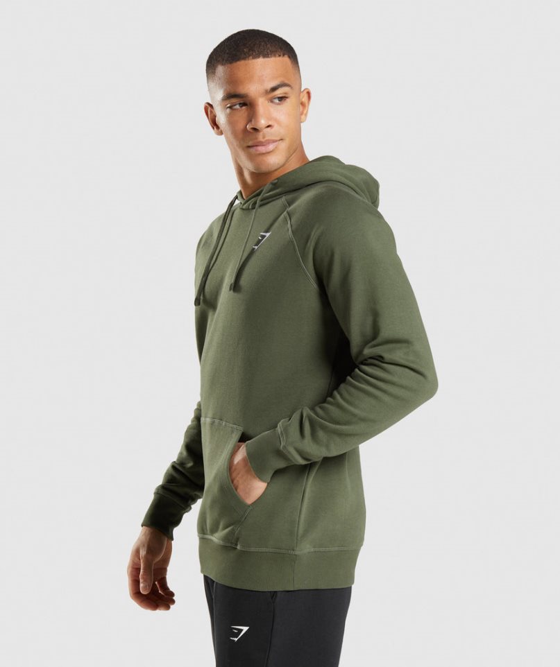 Gymshark Crest Férfi Kapucnis Pulóver Olivazöld | HU-S-306