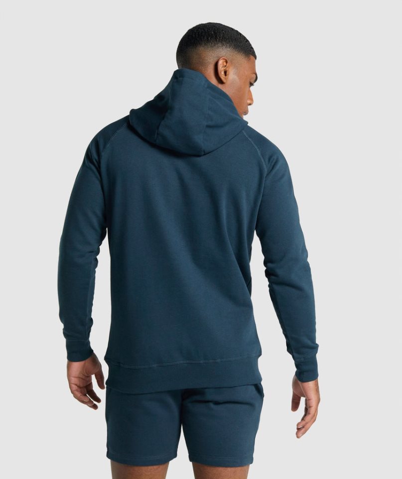 Gymshark Crest Férfi Kapucnis Pulóver Sötétkék | HU-I-310