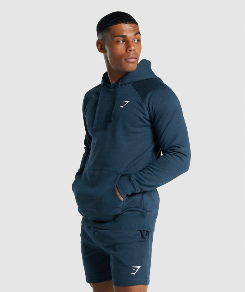 Gymshark Crest Férfi Kapucnis Pulóver Sötétkék | HU-I-310