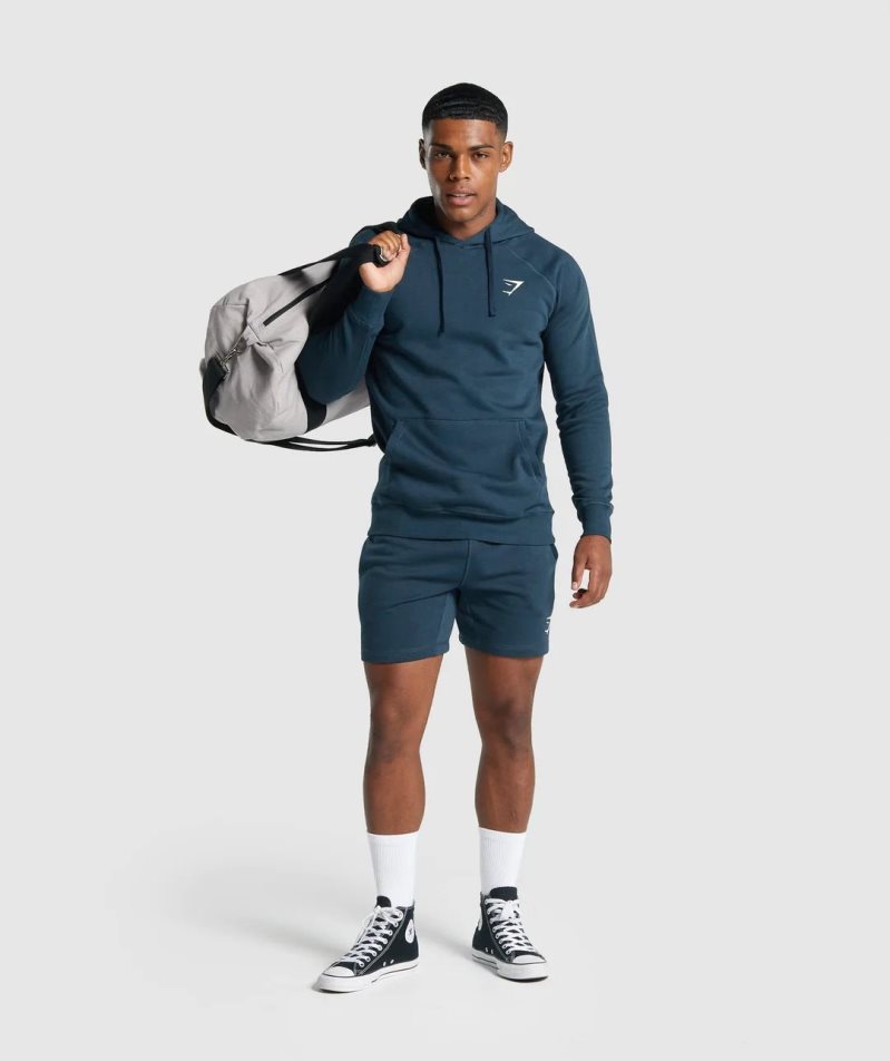 Gymshark Crest Férfi Kapucnis Pulóver Sötétkék | HU-I-310