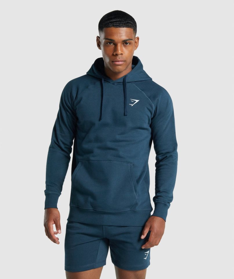 Gymshark Crest Férfi Kapucnis Pulóver Sötétkék | HU-I-310