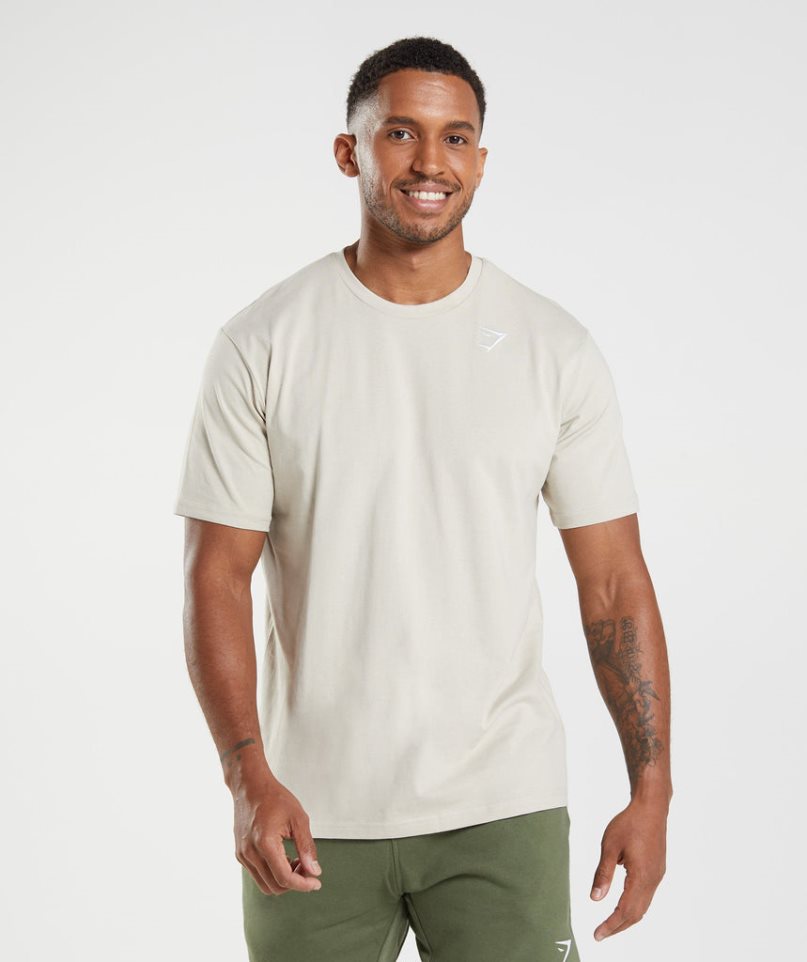 Gymshark Crest Férfi Póló Krém | HU-Y-159