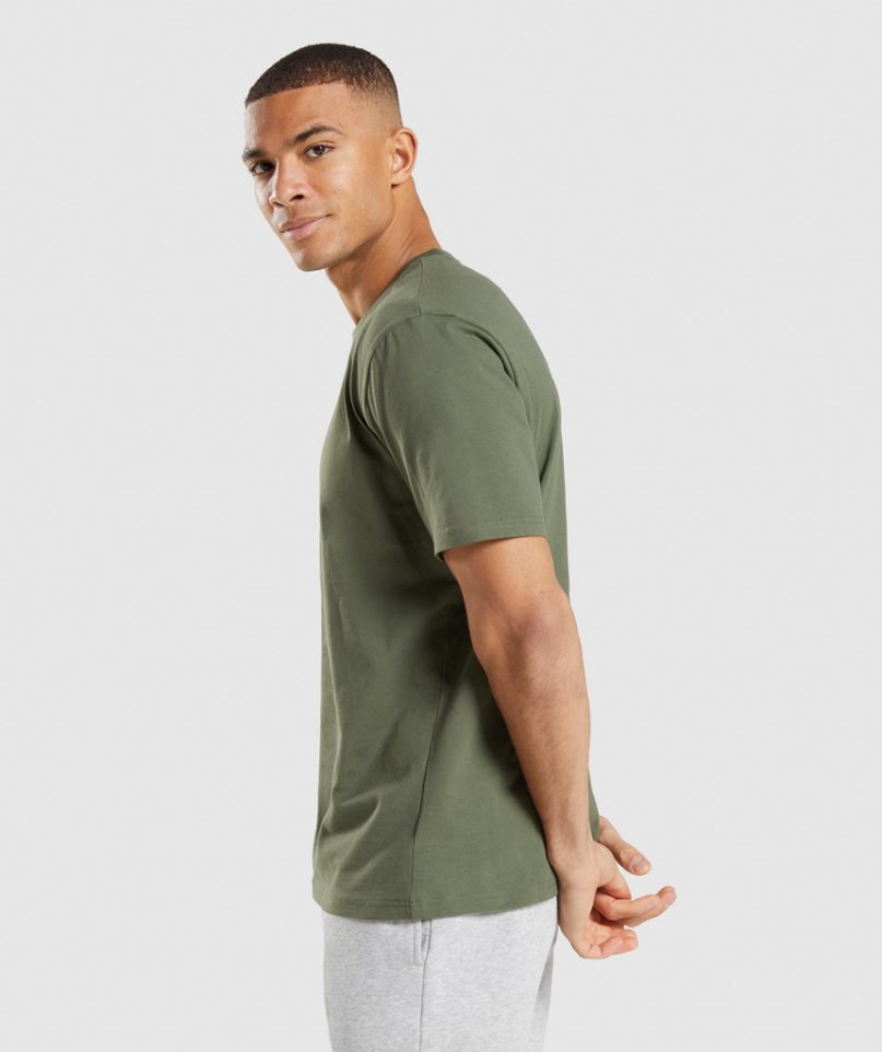 Gymshark Crest Férfi Póló Olivazöld | HU-X-930