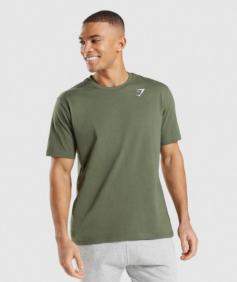 Gymshark Crest Férfi Póló Olivazöld | HU-X-930