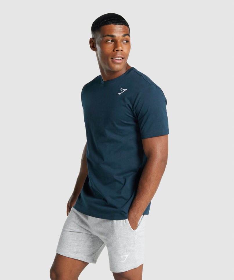 Gymshark Crest Férfi Póló Sötétkék | HU-O-710