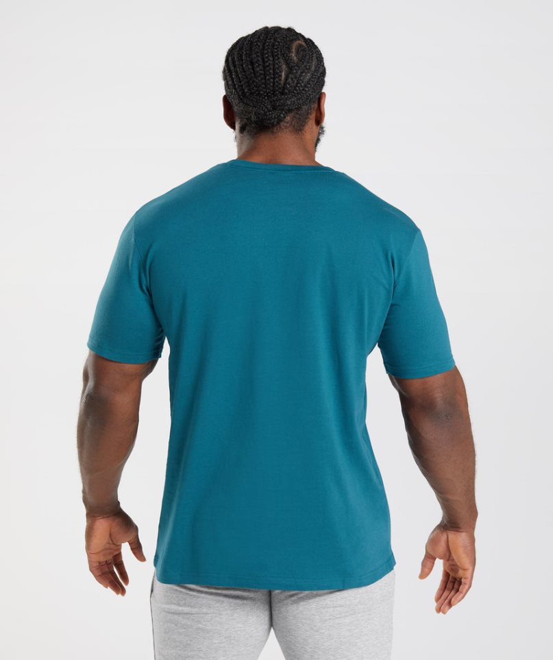 Gymshark Crest Férfi Póló Türkiz | HU-M-139