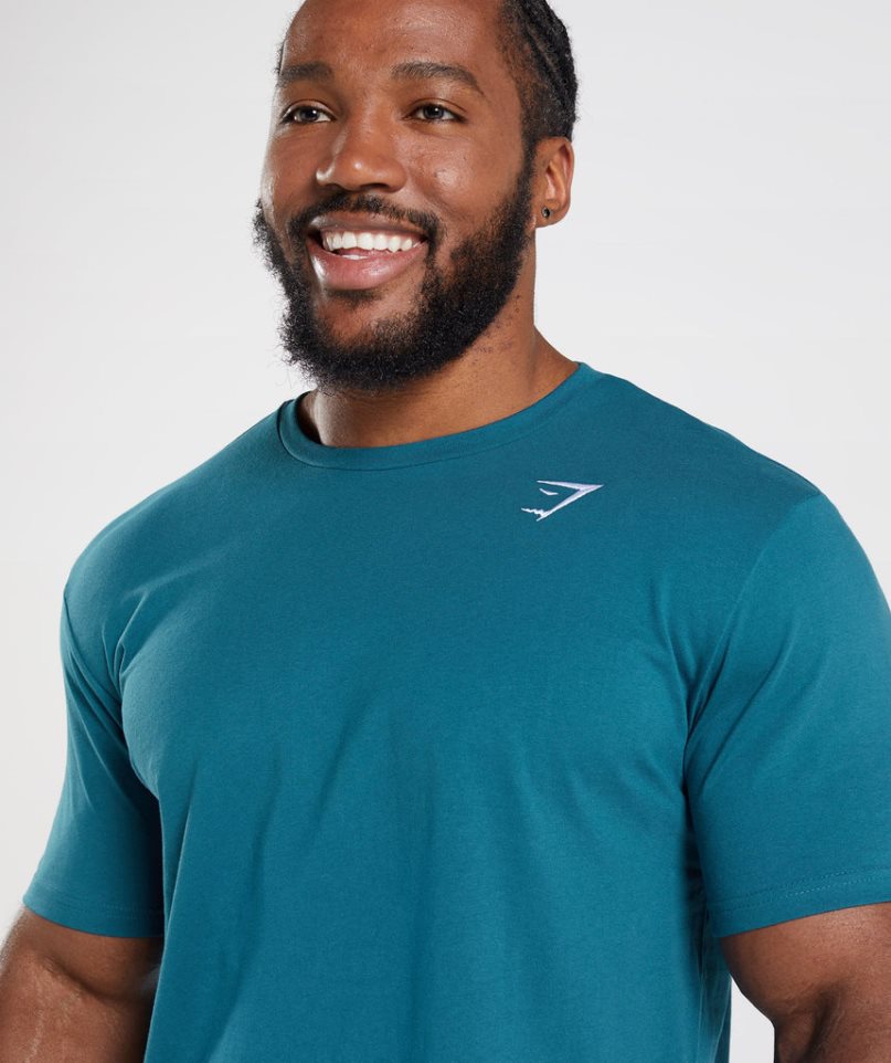 Gymshark Crest Férfi Póló Türkiz | HU-M-139