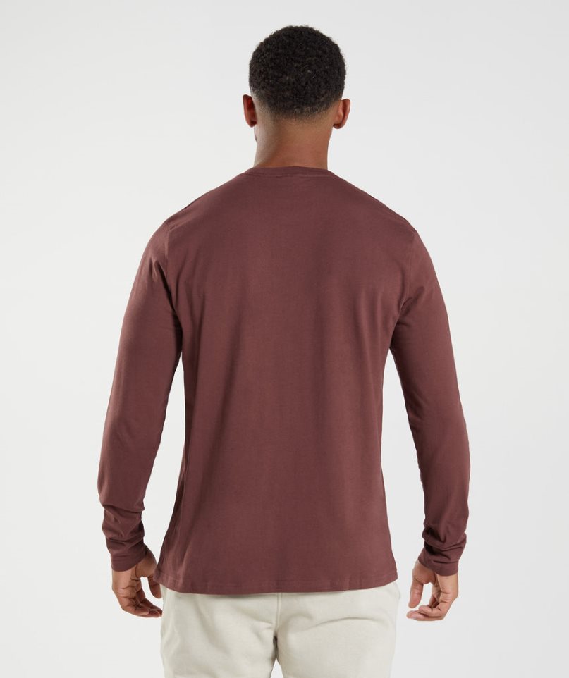 Gymshark Crest Long Sleeve Férfi Póló Barna | HU-G-329