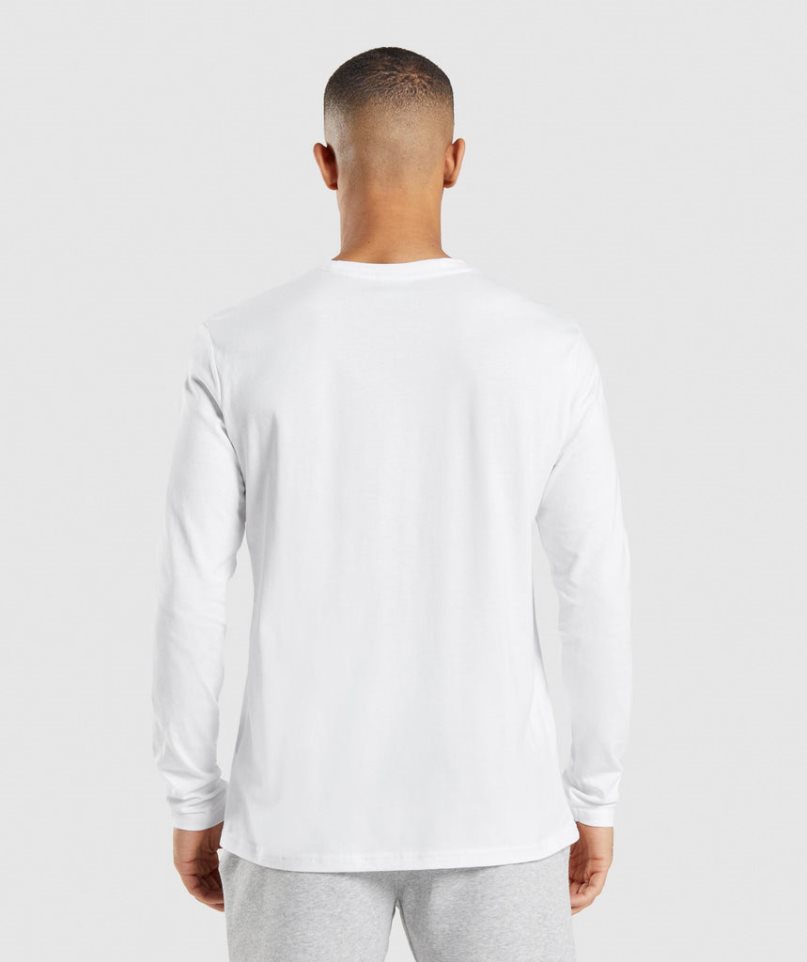 Gymshark Crest Long Sleeve Férfi Póló Fehér | HU-W-764