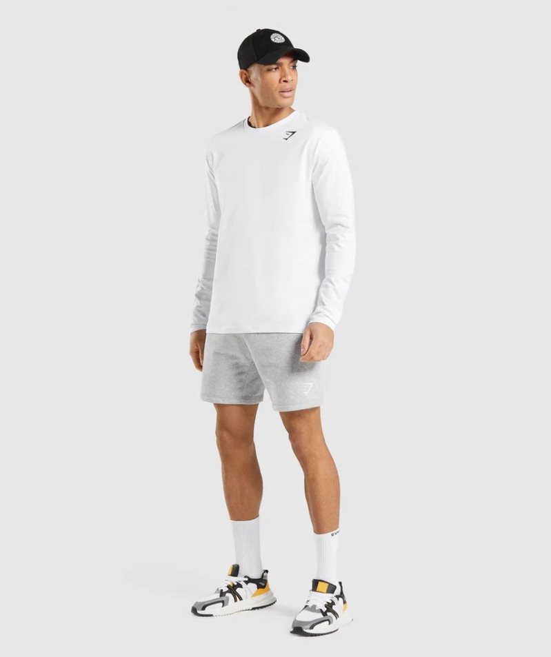 Gymshark Crest Long Sleeve Férfi Póló Fehér | HU-W-764