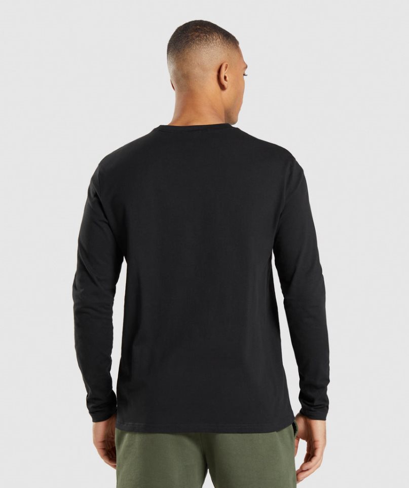 Gymshark Crest Long Sleeve Férfi Póló Fekete | HU-X-908