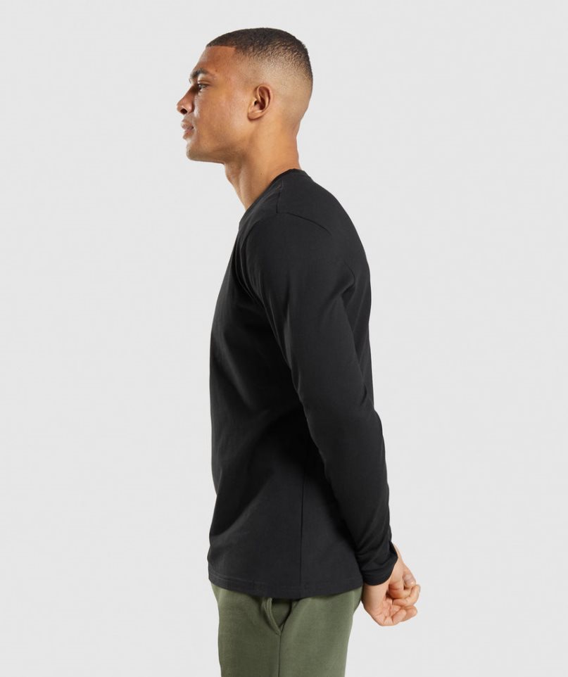 Gymshark Crest Long Sleeve Férfi Póló Fekete | HU-X-908