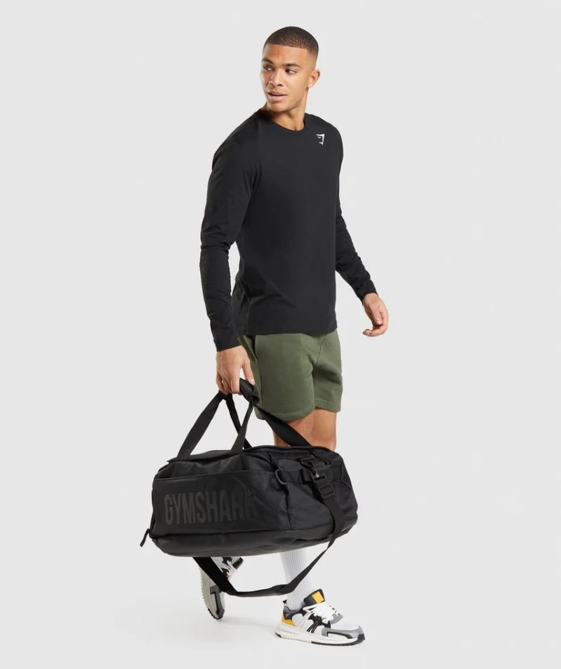 Gymshark Crest Long Sleeve Férfi Póló Fekete | HU-X-908