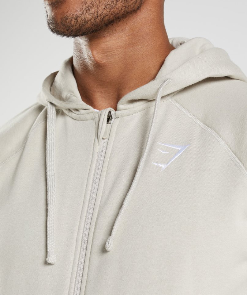 Gymshark Crest Zip Up Férfi Kapucnis Pulóver Világos Szürke | HU-B-760