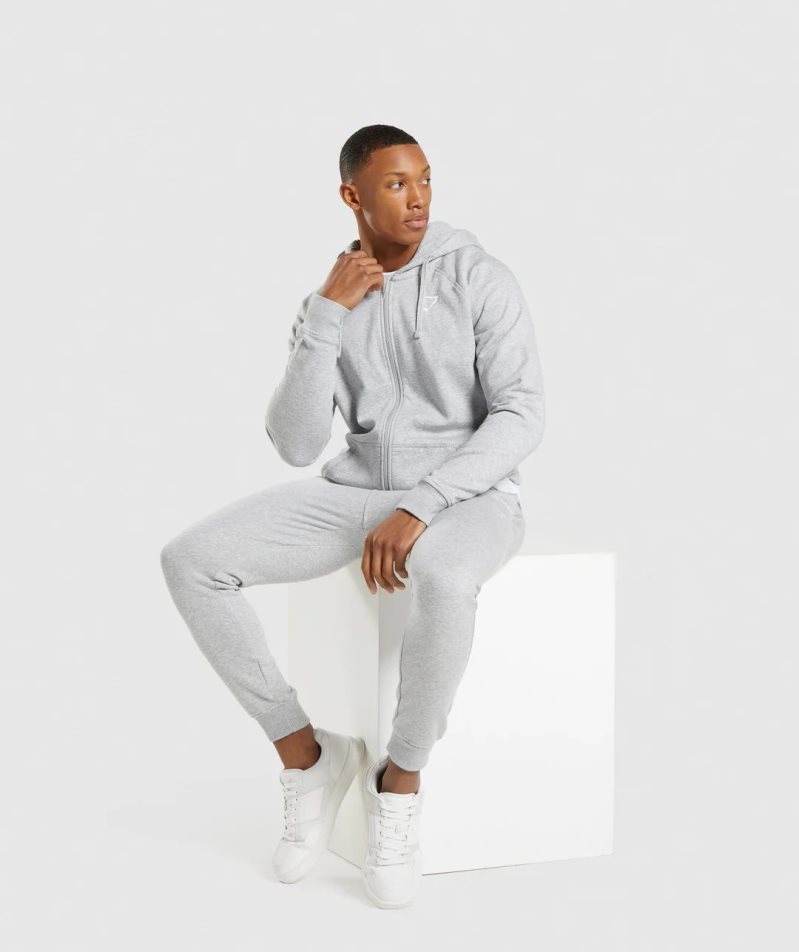 Gymshark Crest Zip Up Férfi Kapucnis Pulóver Világos Szürke | HU-E-127