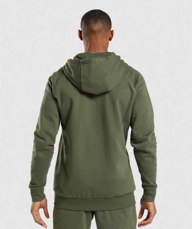 Gymshark Crest Zip Up Férfi Kapucnis Pulóver Olivazöld | HU-T-286