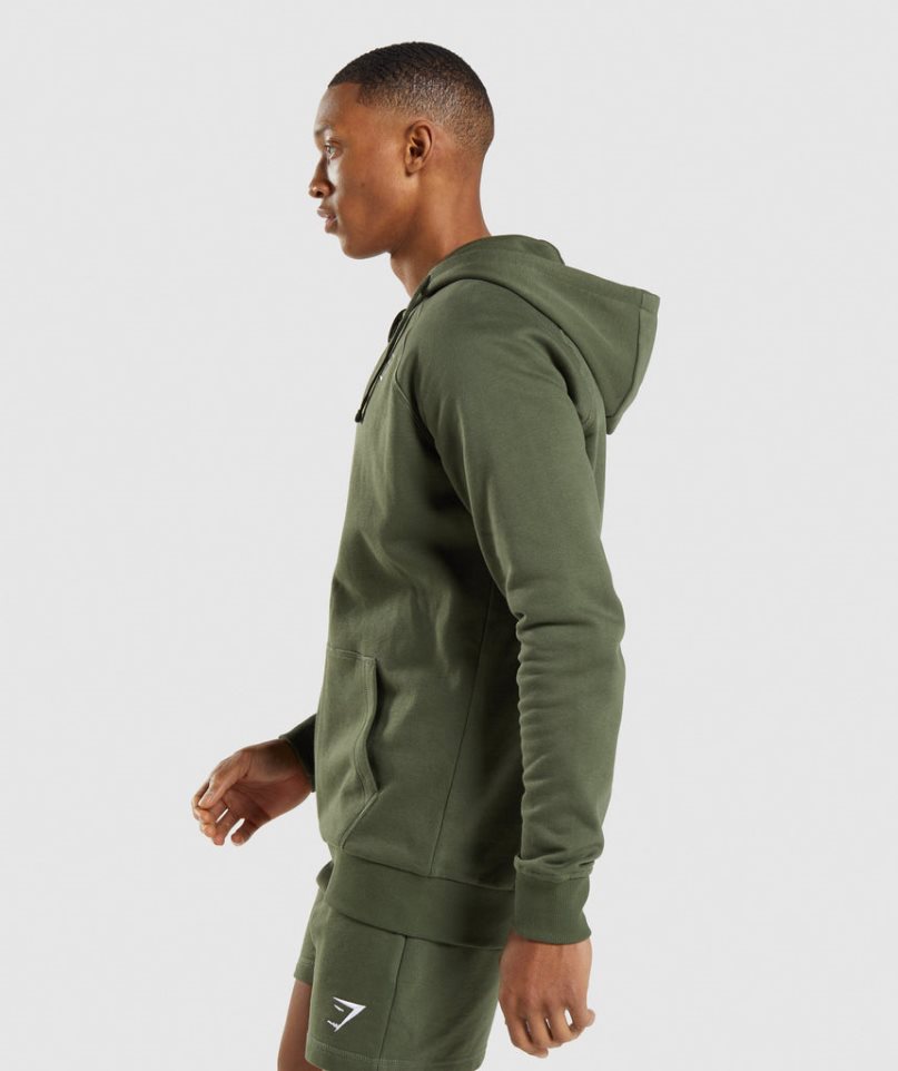 Gymshark Crest Zip Up Férfi Kapucnis Pulóver Olivazöld | HU-T-286