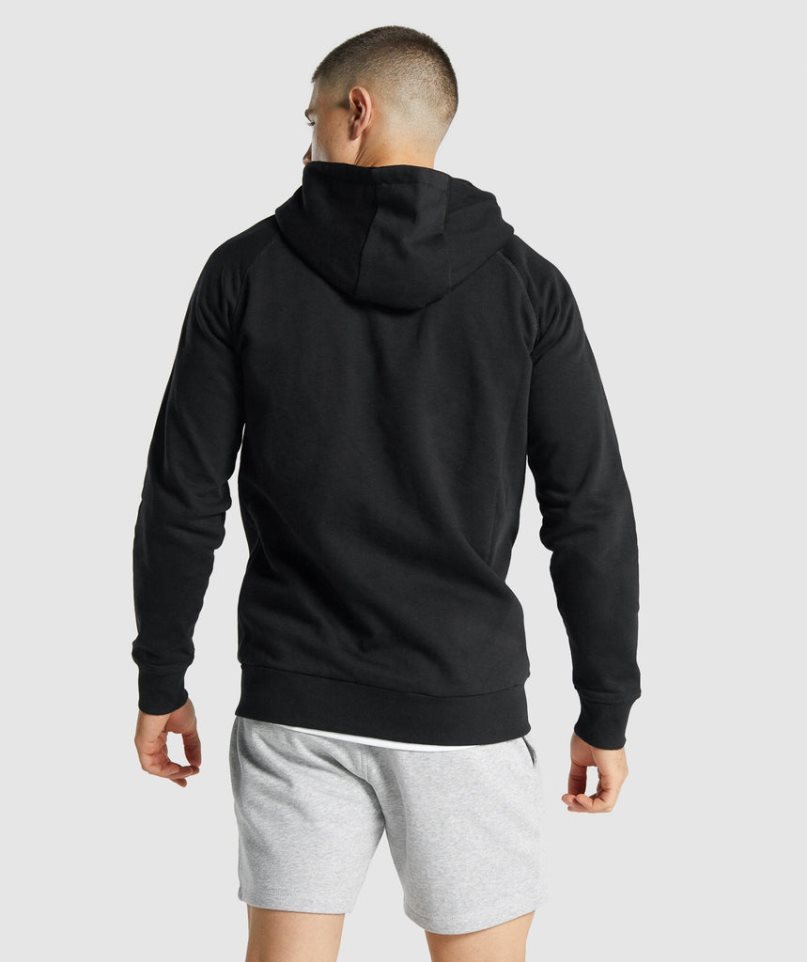 Gymshark Crest Zip Up Férfi Kapucnis Pulóver Fekete | HU-V-579