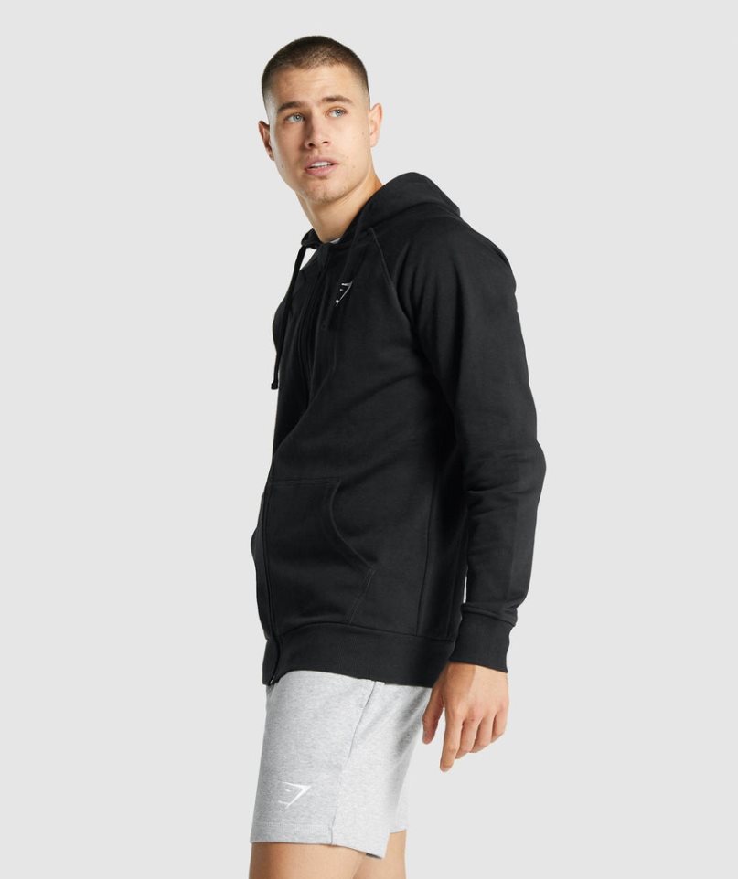 Gymshark Crest Zip Up Férfi Kapucnis Pulóver Fekete | HU-V-579