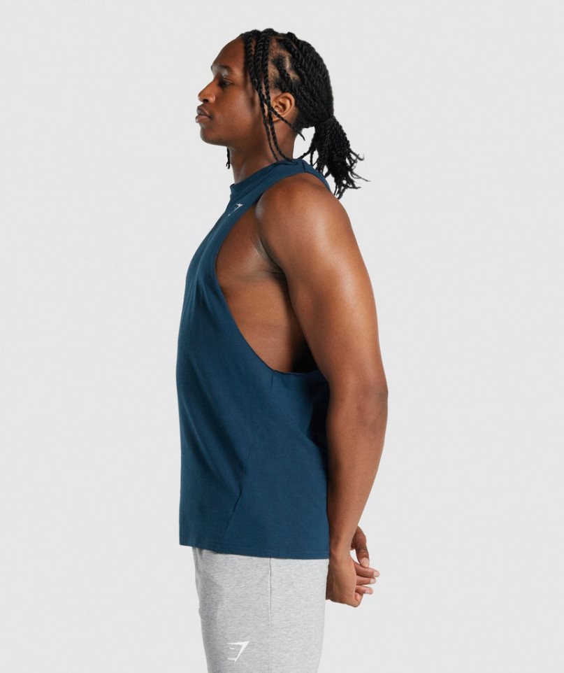 Gymshark Critical 2.0 Drop Arm Férfi Ujjatlan Póló Sötétkék | HU-J-015