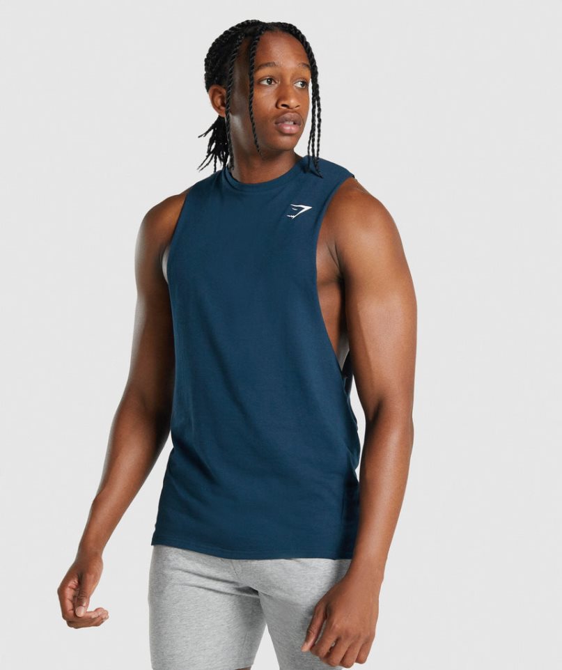 Gymshark Critical 2.0 Drop Arm Férfi Ujjatlan Póló Sötétkék | HU-J-015