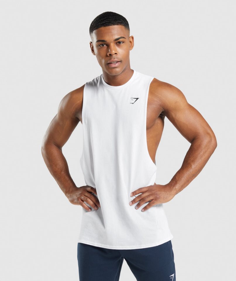 Gymshark Critical 2.0 Drop Arm Férfi Ujjatlan Póló Fehér | HU-Q-735