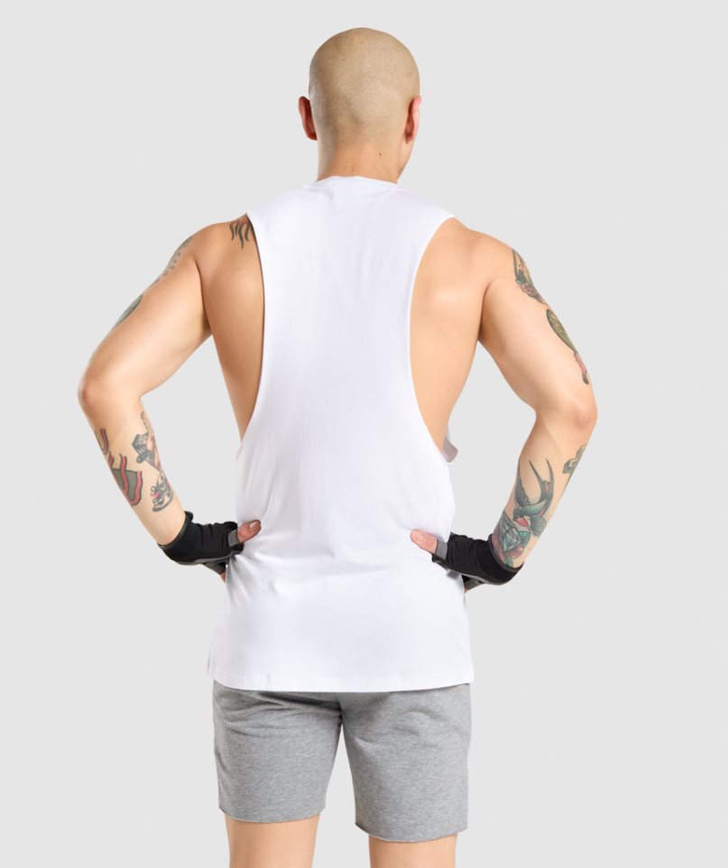 Gymshark Critical Drop Arm Férfi Ujjatlan Póló Fehér | HU-B-380