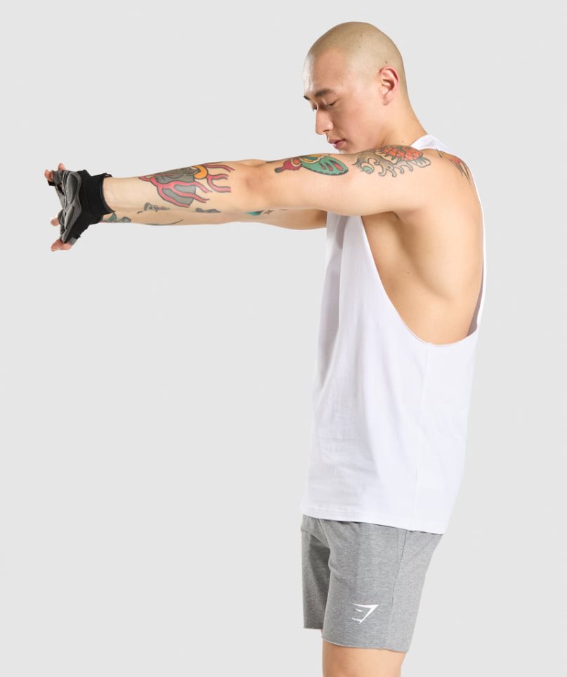 Gymshark Critical Drop Arm Férfi Ujjatlan Póló Fehér | HU-B-380