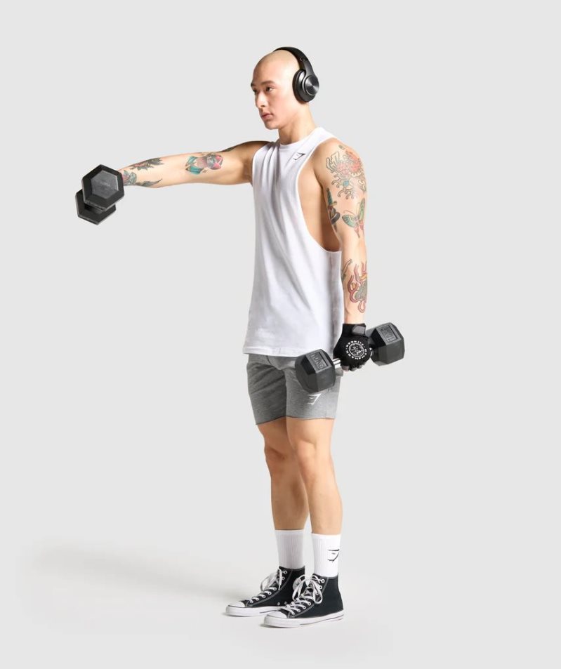 Gymshark Critical Drop Arm Férfi Ujjatlan Póló Fehér | HU-B-380