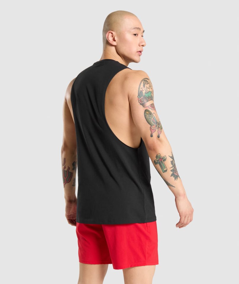 Gymshark Critical Drop Arm Férfi Ujjatlan Póló Fekete | HU-T-238