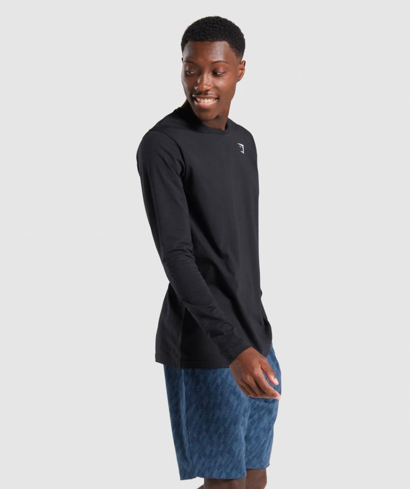 Gymshark Critical Long Sleeve Férfi Póló Fekete | HU-H-567